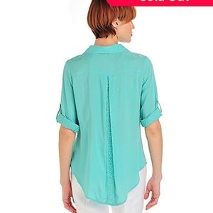 One World Teal Button Top with Changing Sleeves